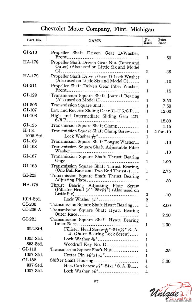 1912 Chevrolet Light and Little Six Parts Price List Page 34